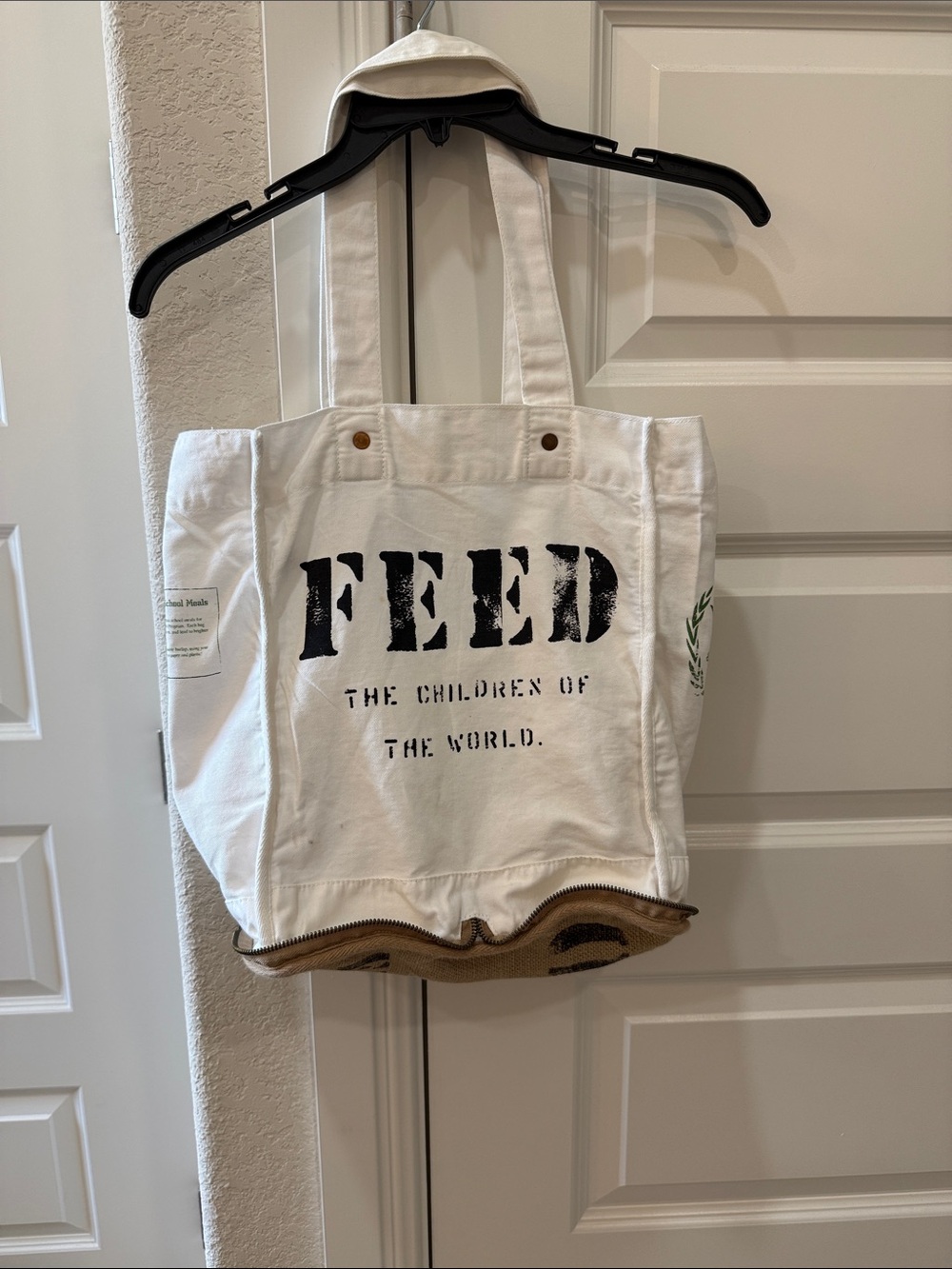 FEED- White Canvas Tote Bag with Zip Base